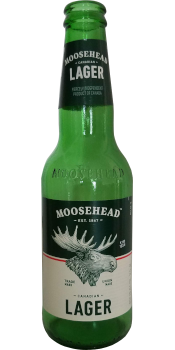 A bottle of Moosehead Lager.