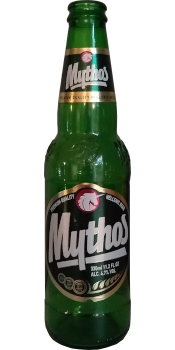 A green bottle of Mythos Lager.