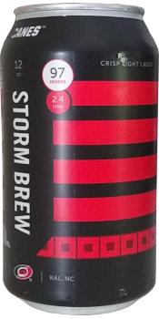 black can of storm brew, with white lettering and Carolina Hurricane accent colors of red and grey.
